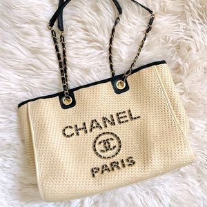 Double CC 31 Rue Cambon Straw Shopping Tote Bag